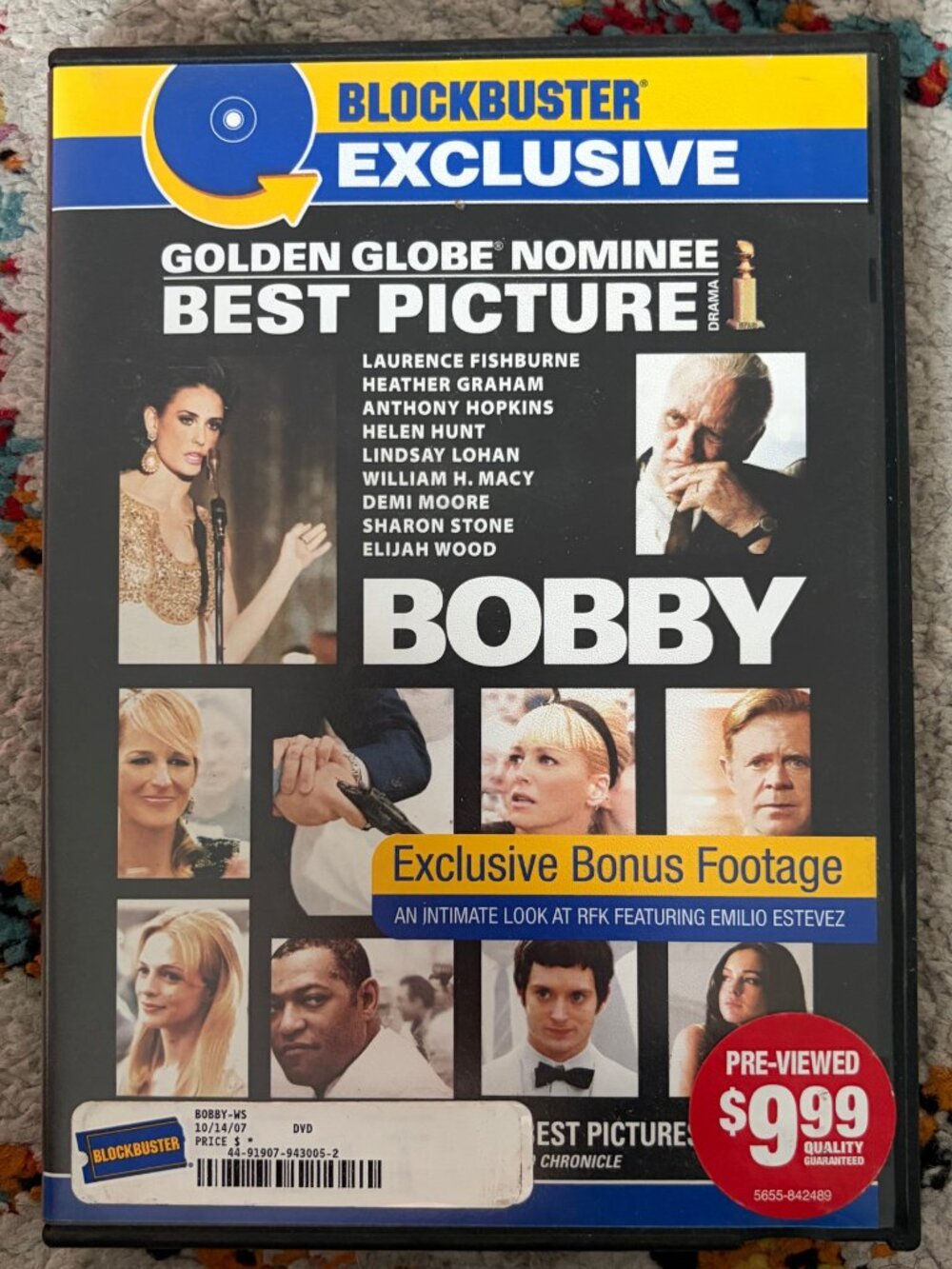 Bobby Blockbuster Exclusive DVD Drama Movie Emilio Estevez